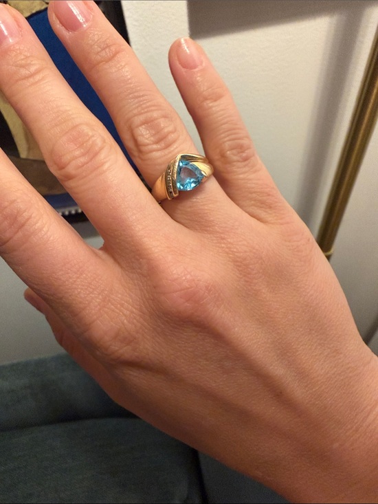 Jewelry - Vintage Gold Cocktail Ring with Blue Topaz and Diamonds